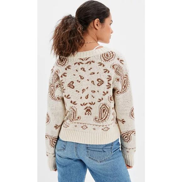 American Eagle Sweater Cropped Bandana Print Cardigan Autumn Oversized Slouchy - Picture 2 of 8